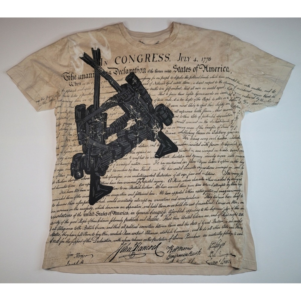 Apprime T-Shirt Mens XL. Tan AOP Courage Above All Army Flag Short Sleeve.